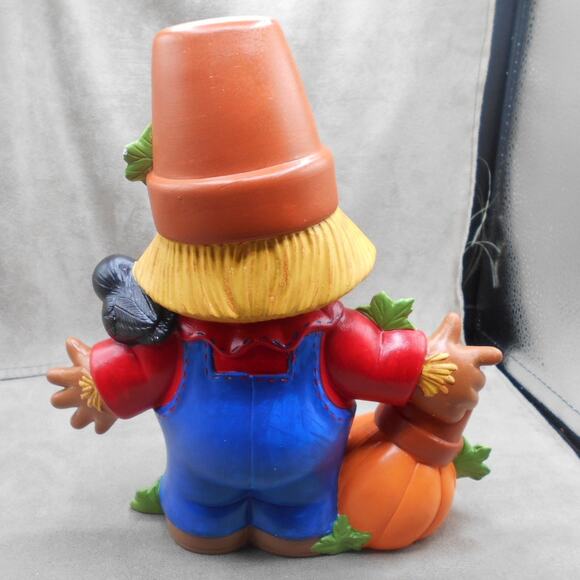 Vintage Ceramic Crack Pot Scarecrow w/Pumpkin 9.5" 1997 Halloween Thanksgiving - Picture 4 of 10